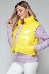 Zip Up Turtleneck Shiny Quilted Vest Snobbish
