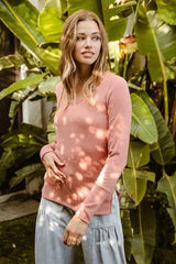 BiBi Plus Size Mir Solid Raw Edge Neckline Thumb Opening Top Trendsi