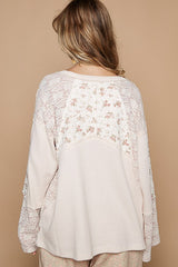 Lace Floral Round Neck Knit Top POL