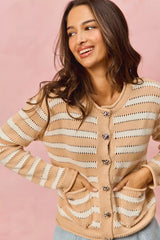 Stripe Long Sleeves Button Sweater Cardigan So Me
