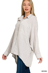 Woven Stripe Button Down Shirt ZENANA