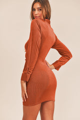 Front Ruched Button-Down Skinny Mini Shirt Dress Mable