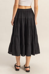 Double Gauze Tiered Midi Skirt with Pockets HYFVE