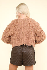 Shaggy Yarn Knit Zip Up Jacket Very J