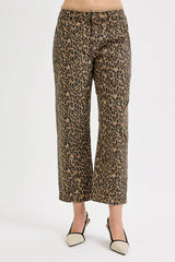 Leopard Print Mid Rise Crop Relaxed Jeans With Plus Size Risen