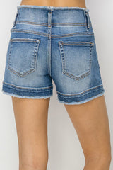 High Rise Seam Detailed Raw Edge Denim Shorts Risen