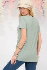 Crisscross Cutout Leopard Contrast Trim T-Shirt Celeste