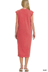 French Terry Sleeveless Round Neck Midi Dress ZENANA