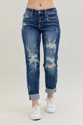 Mid Rise Cuffed Destroy Bf Jeans With Plus Size Judy Blue MD 0(24)