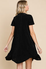 Notched Short Sleeve Ruffled Dress Culture Code