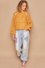 Cable Knit Cutout Long Sleeve Sweater POL
