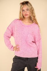 Mineral Washed Exposed Seam Sweater Very J Pink S