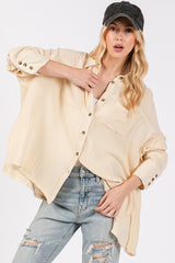 Frayed Hem Side Slit Button Down Shirt Sage + Fig