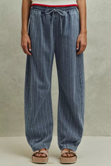 Stripe Denim Barrel Jeans Drawstring Waistband So Me