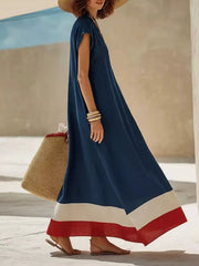 Color Block Hem V-Neck Maxi Dress Simmer & Fay