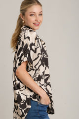 Two Tone Print Button Down Top with Hidden Plackets Umgee