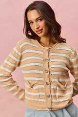 Stripe Long Sleeves Button Sweater Cardigan So Me