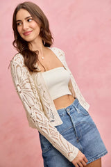 Crochet Knit Long Sleeves Cardigan Sweater So Me
