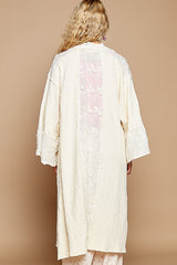 Flower Lace Trim Open Front Longline Cardigan POL