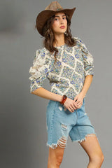 Floral Lace Puff Sleeve Blouse Umgee