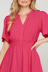 Ruffled Hem Notched Flutter Sleeve Mini Dress She + Sky