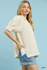 Textured Puff Sleeve Blouse Umgee