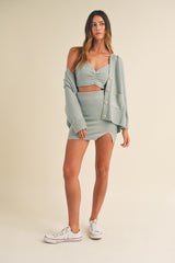 3 Piece Sweater Set with Crop Cami, Mini Skirt, Cardigan Mable
