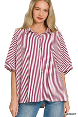 Oversized Stripe Button Down Shirt ZENANA