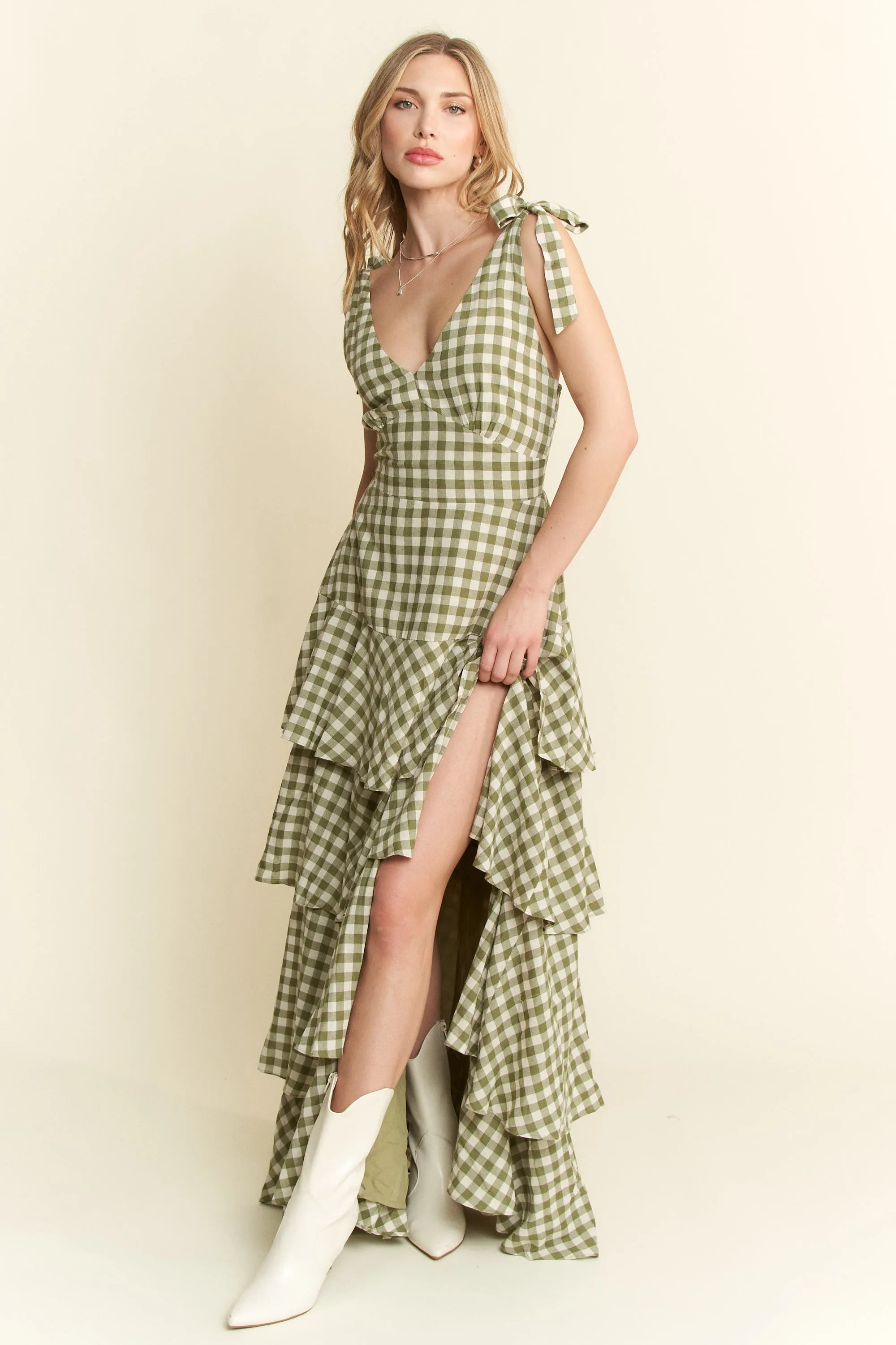 Gingham Tiered Maxi Dress Jade By Jane OLIVE S