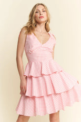 Gingham Tiered Mini Dress Jade By Jane CANDY PINK S