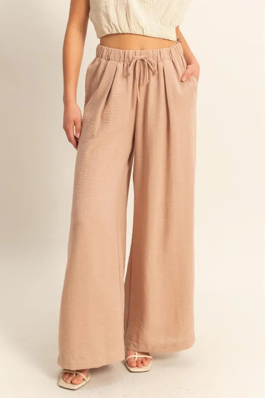 Elasticized Waist Wide Leg Pants HYFVE DARK TAUPE L