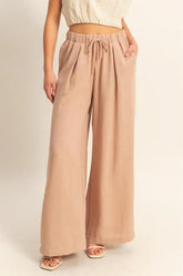 Elasticized Waist Wide Leg Pants HYFVE DARK TAUPE L
