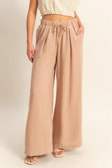 Elasticized Waist Wide Leg Pants HYFVE DARK TAUPE L