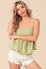 Fringed Hem Smocked Boho Cami Top BiBi