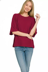 Double Knit Short Sleeve Top ZENANA