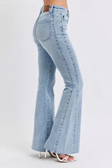 Mid Rise Rhinestone Side Panel Detail Flare Jeans Judy Blue