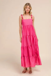 Stripe Tiered Maxi Dress with Colorful Chain Strap So Me