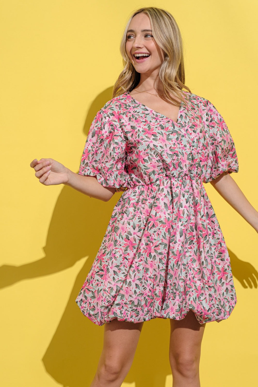 Floral Surplice Puff Sleeve Dress And the Why Pink Multi S