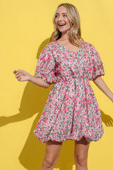 Floral Surplice Puff Sleeve Dress And the Why Pink Multi S
