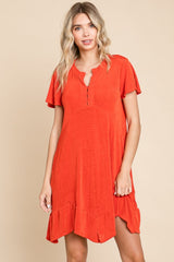 Notched Short Sleeve Ruffled Dress Culture Code
