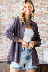 Washed Corduroy Button Down Long Sleeve Shirt First Love