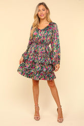 V-Neck Satin Floral Layered Dress Haptics Multi S