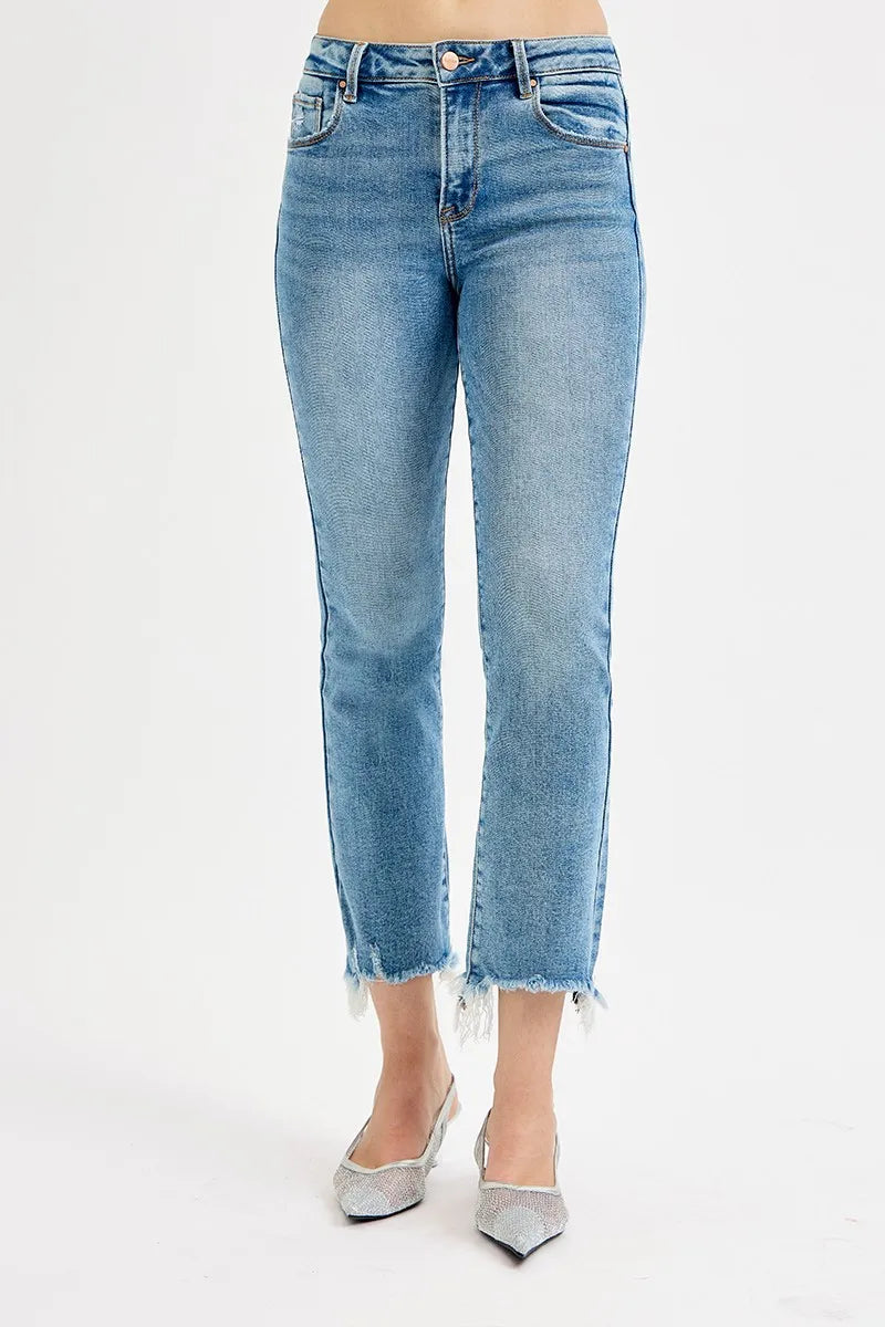 High Rise Crop Straight Slim Jeans With Plus Size Risen MEDIUM 0