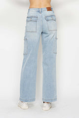 Light Blue High Waist Straight Cargo Jeans Judy Blue