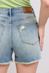 High Rise Washed Fly Stitch Detail and Destroy Denim Shorts Judy Blue