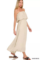 Woven Crinkle Strapless Maxi Dress ZENANA