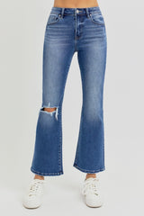 Distressed High Rise Crop Flare Jeans Risen