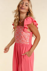 Embroidery Floral Dot Woven Maxi Flutter Dress Haptics