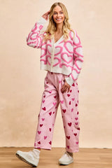 Textured Heart Buttoned V Neck Cardigan BiBi