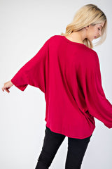Notched Three-Quarter Sleeve Blouse Celeste